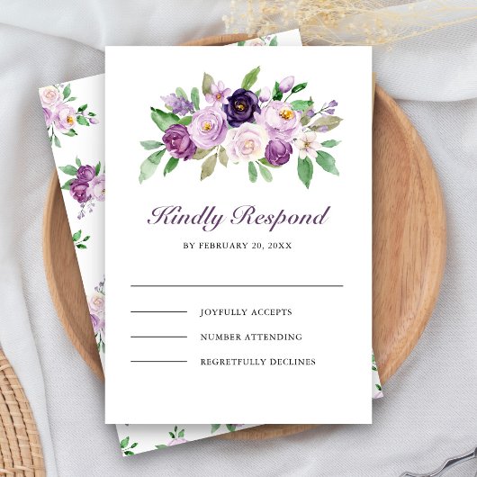 Cartons Réponse Mariage Floral Violet Rustique