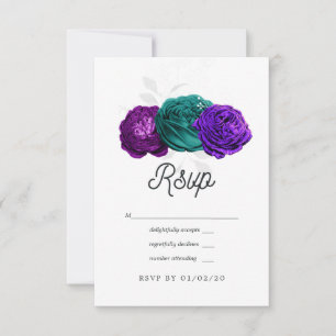 Cartons Réponse Mariage Floral Violet Rustique et Turquoise