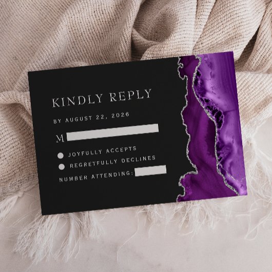 Cartons Réponse Mariage foncé d'âge d'argent violet