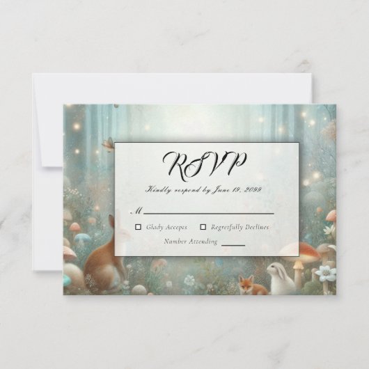 Cartons Réponse Mariage forestier turquoise et de pêche enchantée (Devant)