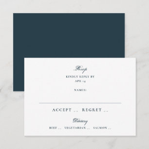 Cartons Réponse Mariage Formel Bleu Marine Poussiéreux