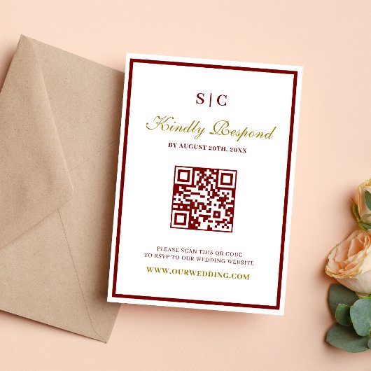 Cartons Réponse Mariage Formel Classique avec Monogramme en Bourgo