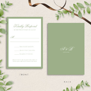 Cartons Réponse Mariage Formel Classique Vert Sauge Monogramme Scr