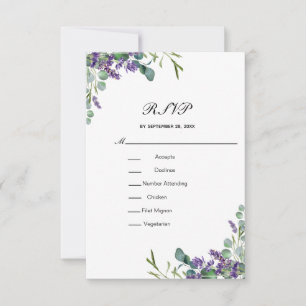 Cartons Réponse Mariage Formel Élégant Floral Eucalyptus Lavande