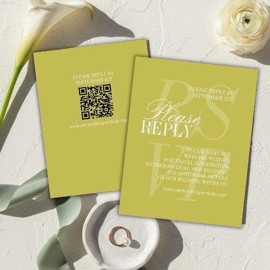 Cartons Réponse Mariage Formel Moderne Écriture Citron Vert QR 