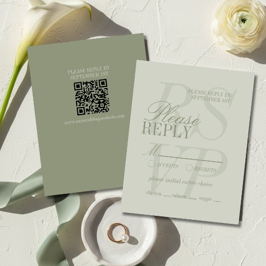 Cartons Réponse Mariage Formel Moderne Écriture Vert Sauge