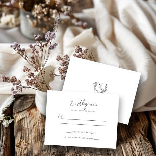 Cartons Réponse Mariage Formel Noir/Blanc à Armoiries Florales Mon