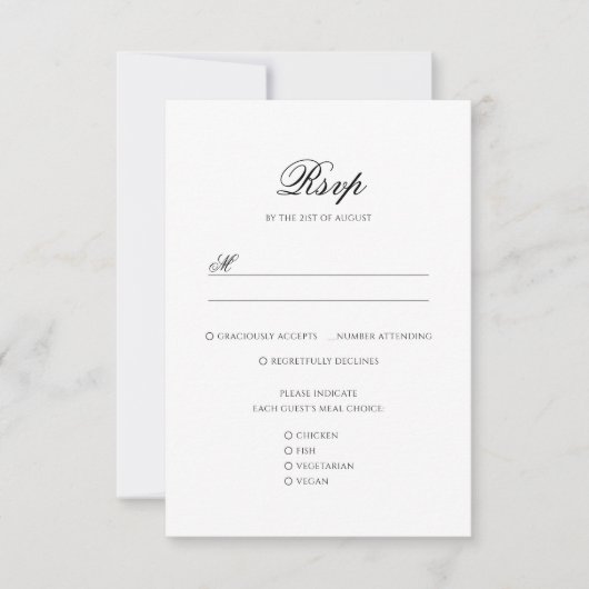 Cartons Réponse Mariage Formel noir & blanc Floral Monogram Crest (Devant)