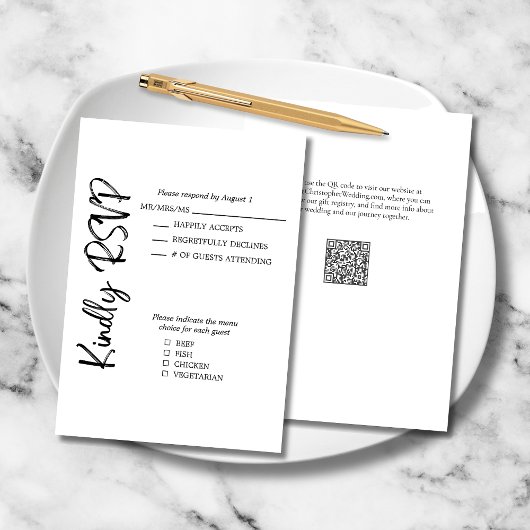 Cartons Réponse Mariage Formel Noir Blanc Script Gras Formel