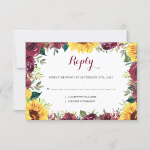 Cartons Réponse Mariage frontalier floral des tournesols aquarelle