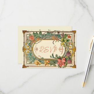 Cartons Réponse Mariage frontalier orné fleur sauvage victorien