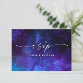 Cartons Réponse Mariage Galaxie Violette | Nuit Céleste Étoilée (Debout devant)
