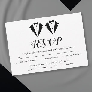 Cartons Réponse Mariage gay de deux mariés en smoking noir et blan