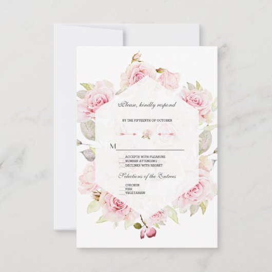 Cartons Réponse Mariage géométrique à fleurs rose pâle (Devant)
