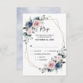 Cartons Réponse Mariage géométrique bleu mauve eucalyptus (Devant / Derrière)