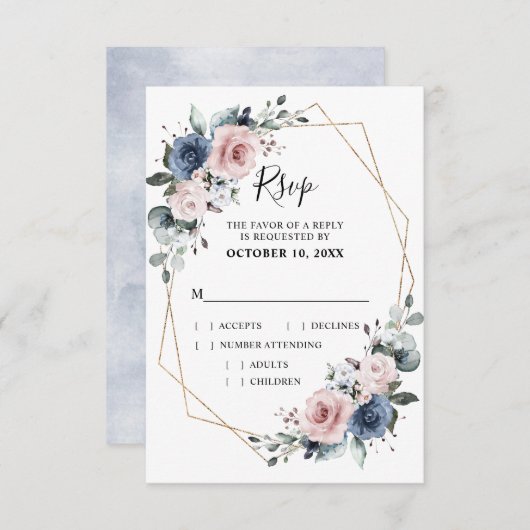 Cartons Réponse Mariage géométrique bleu mauve eucalyptus (Devant / Derrière)