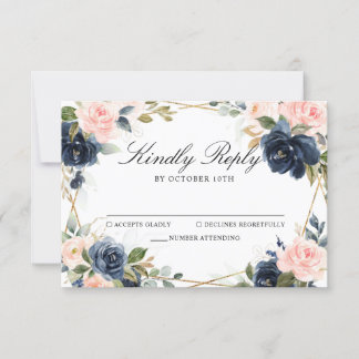 Cartons Réponse Mariage géométrique Blush de la marine en bois rus