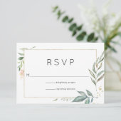 Cartons Réponse Mariage géométrique chic or et verdure (Debout devant)