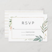Cartons Réponse Mariage géométrique chic or et verdure (Devant / Derrière)