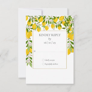 Cartons Réponse Mariage Géométrique Doré avec Citrons en Fleurs et