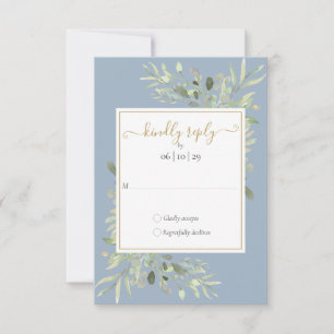 Cartons Réponse Mariage Géométrique Écriture Or Verdure Bleu Pouss