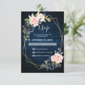 Cartons Réponse Mariage géométrique en bois rustique bleu marine r (Debout devant)