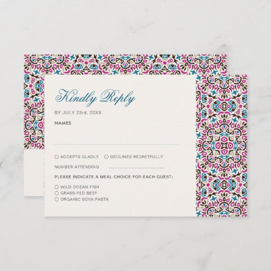 Cartons Réponse Mariage géométrique en treillis marocain (Devant / Derrière)