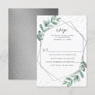 Cartons Réponse Mariage géométrique Eucalyptus à huile d'argent