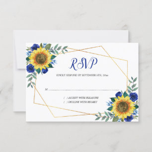Cartons Réponse Mariage géométrique floral bleu tournesol