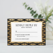 Cartons Réponse Mariage | Géométrique moderne Gold & Black (Debout devant)