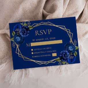 Cartons Réponse Mariage géométrique Royal Blue Floral Gold