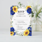 Cartons Réponse Mariage géométrique Royal Blue Rustic Sunflower (Debout devant)