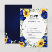 Cartons Réponse Mariage géométrique Royal Blue Rustic Sunflower (Devant / Derrière)