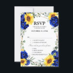 Cartons Réponse Mariage géométrique Royal Blue Rustic Sunflower<br><div class="desc">Elégante et moderne carte de mariage campagnard rustique RSVP comprend tournesol jaune vif, pivoines bleues royales, souffle bébé, cadre floral gypsophila / couronne avec feuilles eucalyptus et cadre parties scintillant or. S'il vous plaît trouver d'autres modèles et variantes de mon magasin "blissweddingpaperie". Et n'hésitez pas à me contacter pour plus...</div>