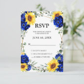 Cartons Réponse Mariage géométrique Royal Blue Rustic Sunflower (Debout devant)