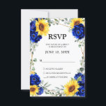 Cartons Réponse Mariage géométrique Royal Blue Rustic Sunflower<br><div class="desc">Elégante et moderne carte de mariage campagnard rustique RSVP comprend tournesol jaune vif, pivoines bleues royales, souffle bébé, cadre floral gypsophila / couronne avec feuilles eucalyptus et cadre parties scintillant or. S'il vous plaît trouver d'autres modèles et variantes de mon magasin "blissweddingpaperie". Et n'hésitez pas à me contacter pour plus...</div>