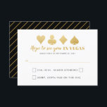 Cartons Réponse Mariage Gold Black Las Vegas Signé Drôle<br><div class="desc">Une élégante carte de réponse Mariage en or et noir Las Vegas avec une carte amusante jouant la formulation pour les choix rsvp et un faux or avec des combinaisons de carte pour les symboles de clubs de diamants, pique et coeur à travers le sommet. La conception de typographie est...</div>