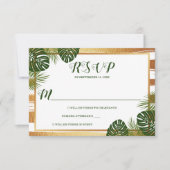 Cartons Réponse Mariage Gold Foil & Green Palm Leaf Beach (Devant)