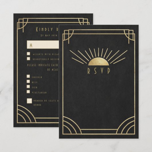 Cartons Réponse Mariage Golden Sunburst (Devant / Derrière)