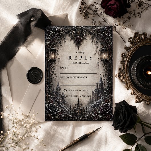 Cartons Réponse Mariage goth élégant d'hiver