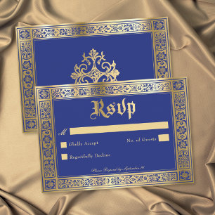 Cartons Réponse Mariage gothique bleu or médiéval jusqu'à la mort