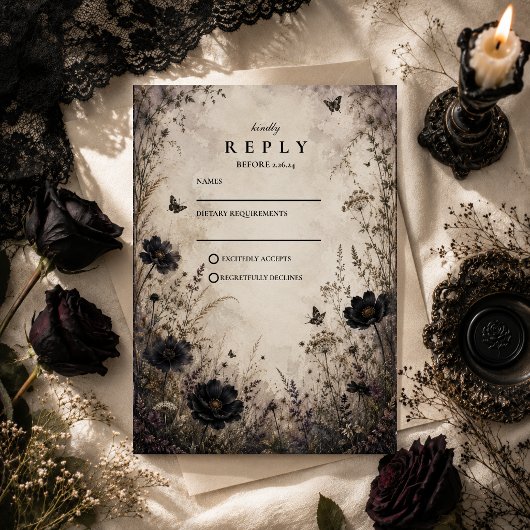 Cartons Réponse Mariage gothique boho foncé