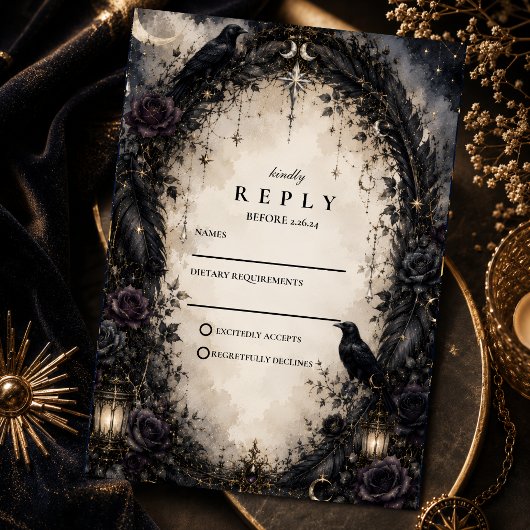 Cartons Réponse Mariage gothique céleste enchanté