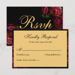 Cartons Réponse Mariage gothique élégant rose floral noir