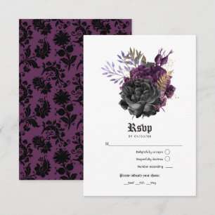 Cartons Réponse Mariage gothique floral noir violet or