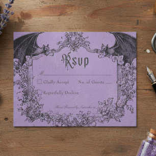 Cartons Réponse Mariage gothique noir vintage toile violet