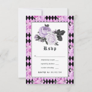 Cartons Réponse Mariage gothique noir violet et argenté