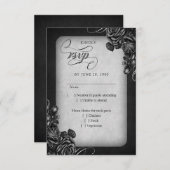 Cartons Réponse Mariage gothique Rose noir (Devant / Derrière)