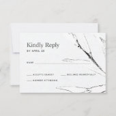 Cartons Réponse Mariage graphique de feuilles modernes en noir et (Devant)