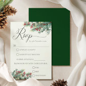 Cartons Réponse Mariage Greenery Aquarelle Baies d'Hiver & Pin